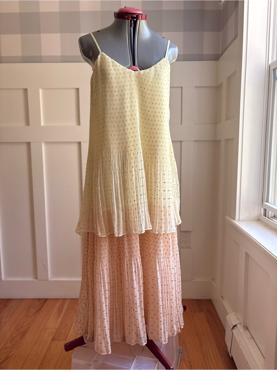 Zara Dresses & Skirts - Zara Pale Yellow & Blush Tiered‎ Midi Dress XS